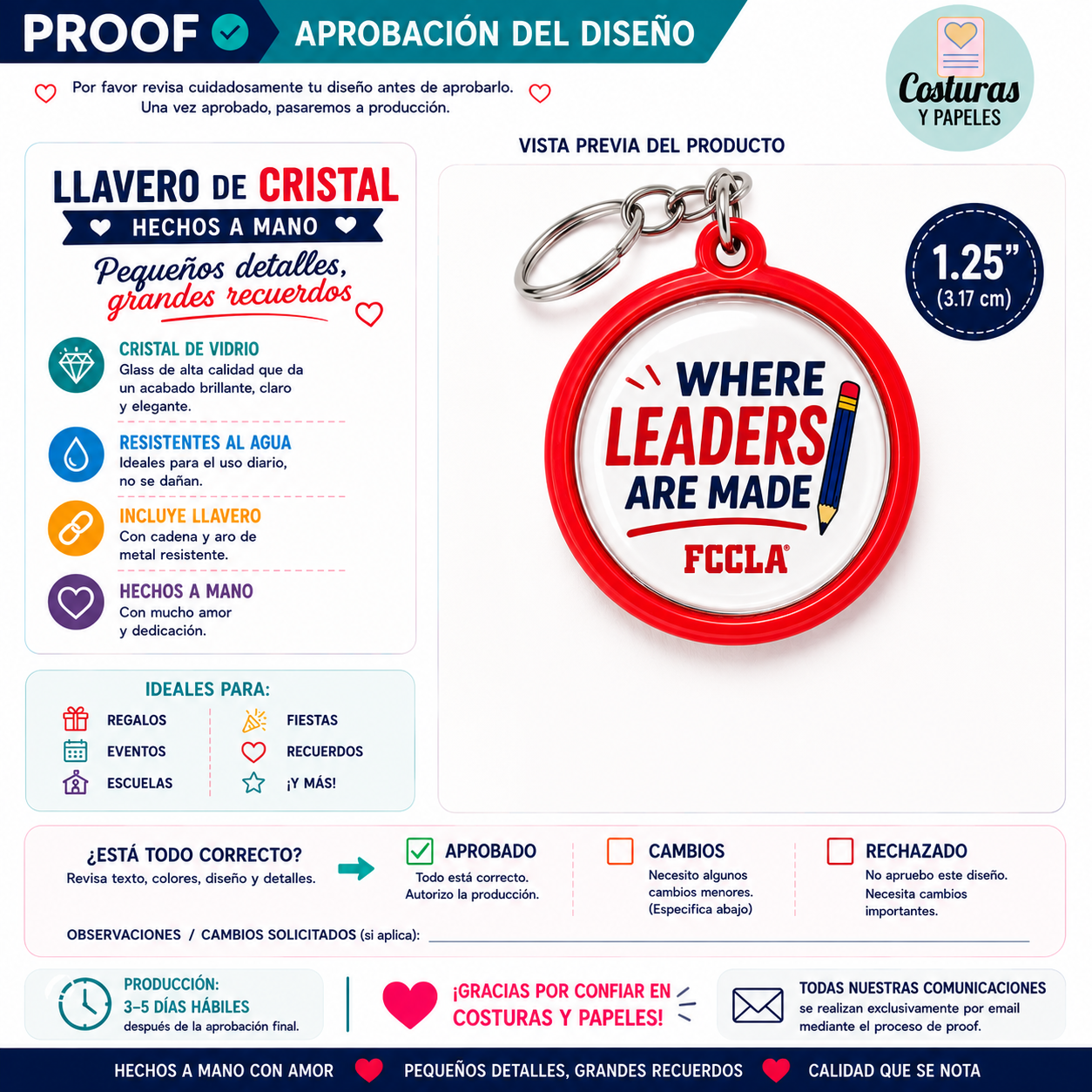 Llavero Personalizado Crystal Glass 1.25" | Logo, Foto o Diseño Personalizado